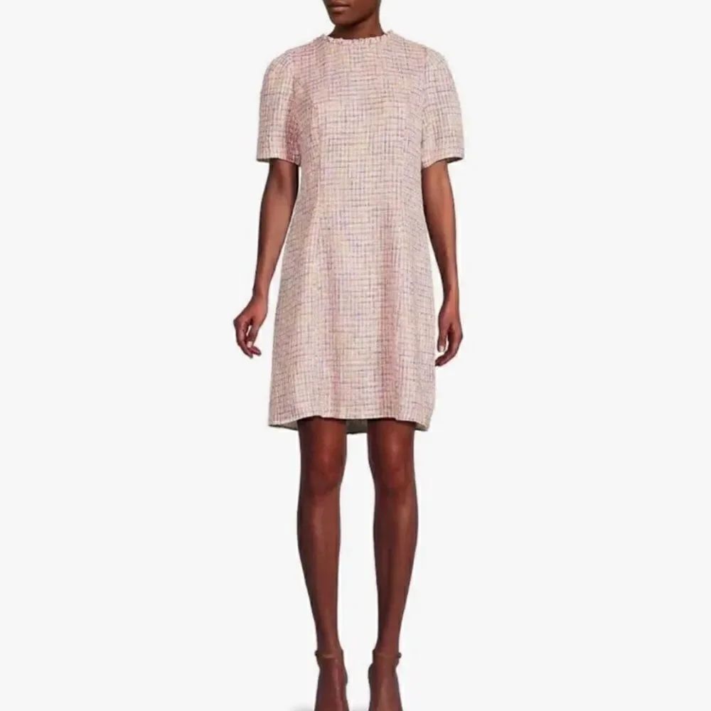 Nanette Lepore Ruffle Neck Tweed Shift Dress Size 16 NWT Pink